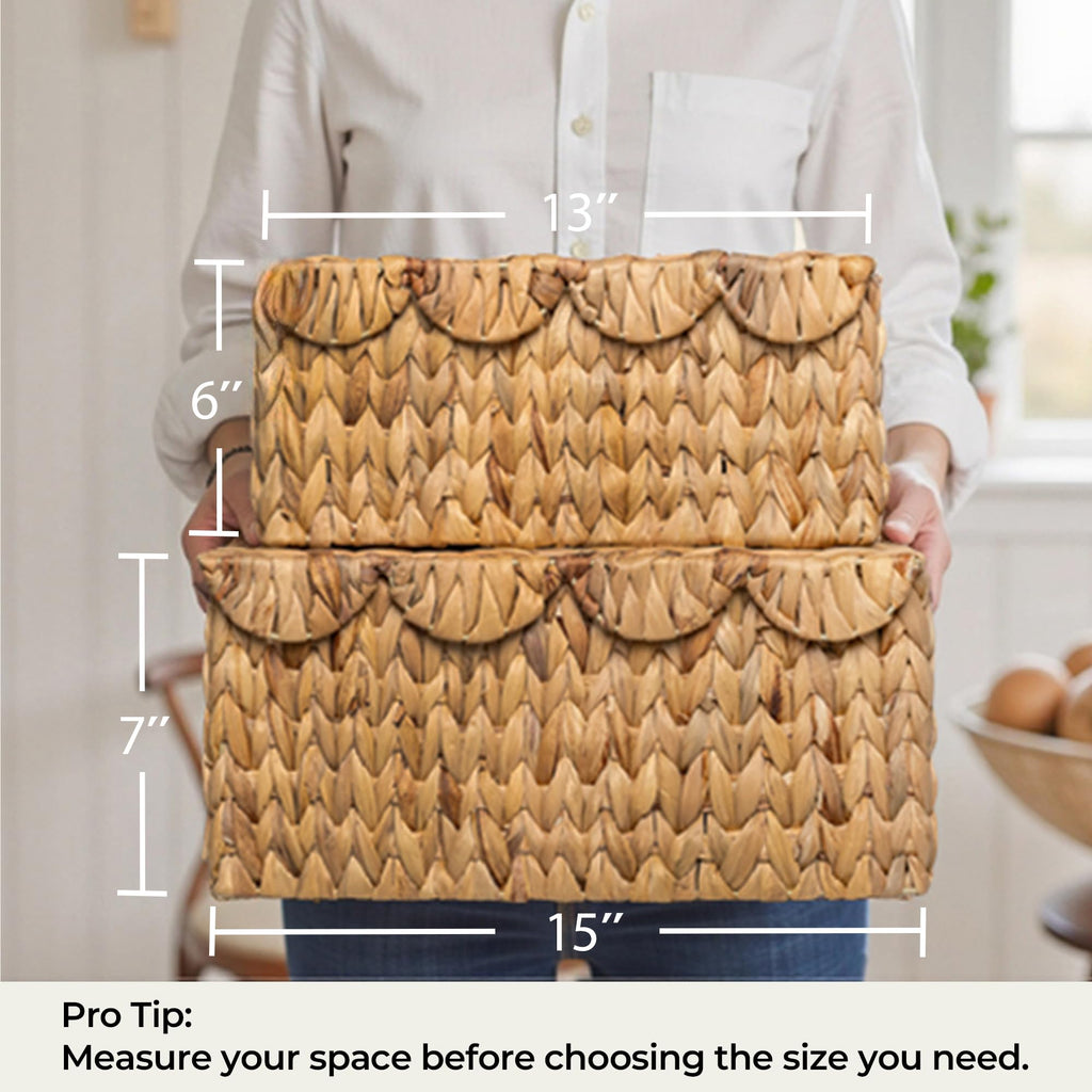 Wicker Storage Basket with Lid, Scalloped Wicker Baskets