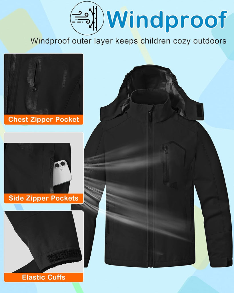 Kids Rain Jacket Boys Girls Lightweight Raincoats Kids Outdoor Windbreaker Jackets with Detachable Hood