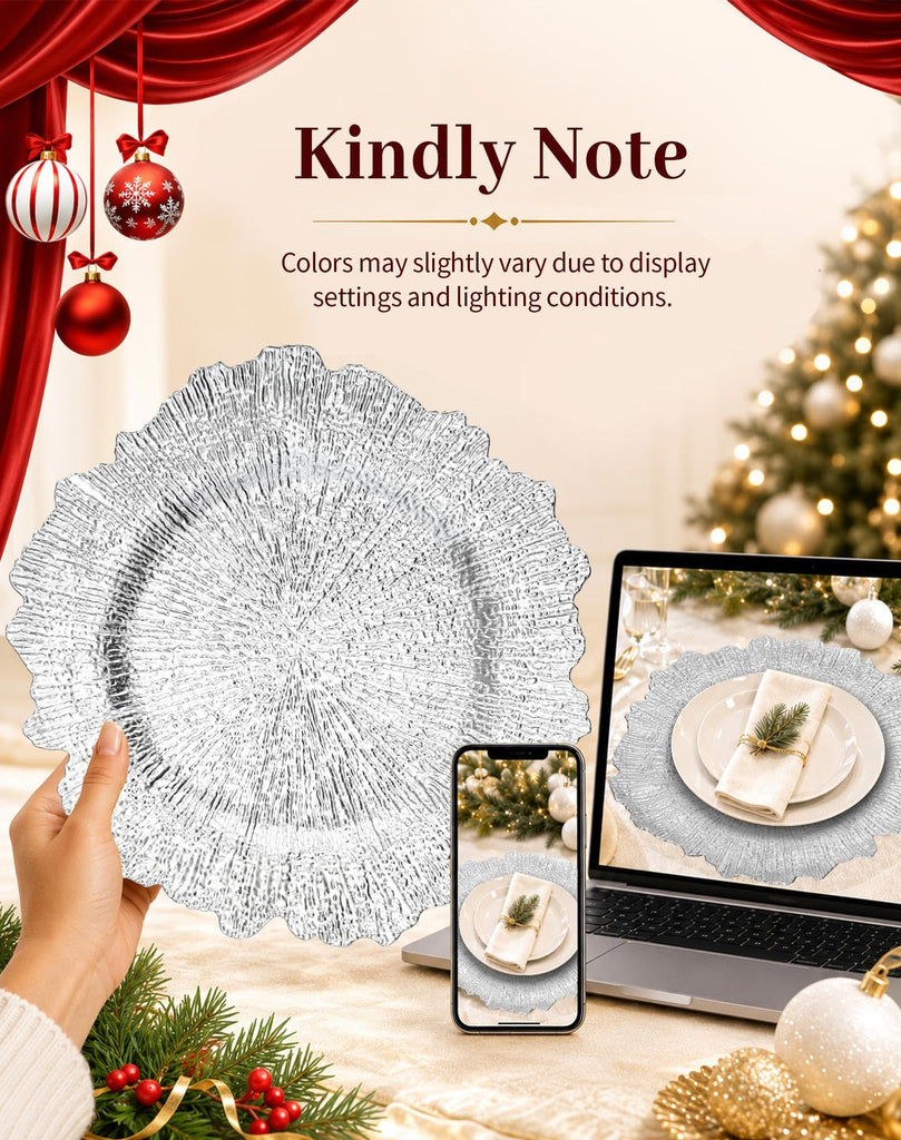 Silver Charger Plates Bulk 50Pcs, 13" Reef Chargers for Wedding