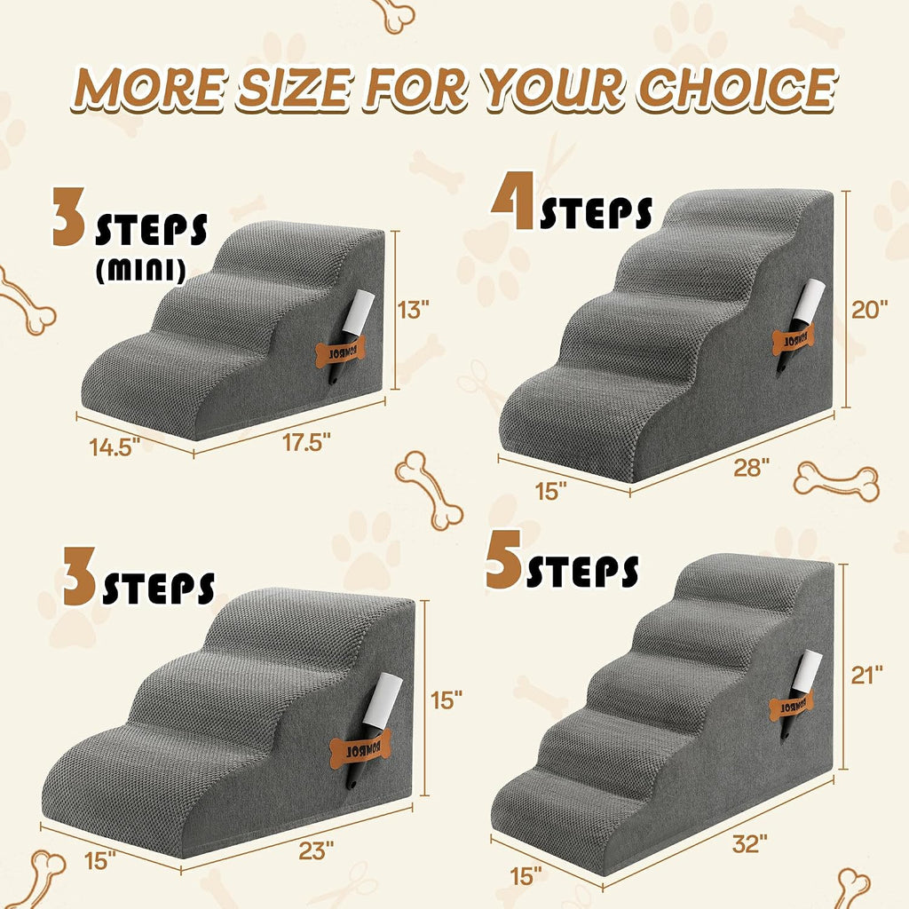 Dog Stairs Ramp for High Bed, 33D Pet Stairs Steps 15.7" H with Durable Non-Slip Waterproof Fabric Cover, Dog Slope