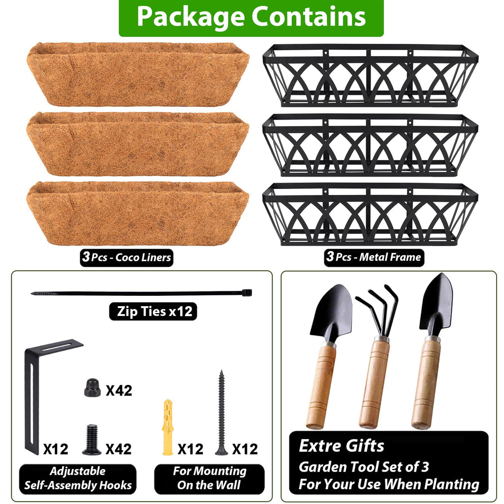 Deck Balcony Railing Planter Window Boxes - 3 Pack 24 Inch Planter Box, Balcony Planters Railing Hanging, Window