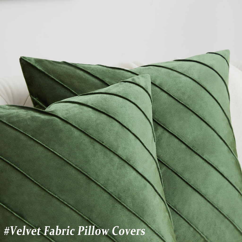 Olive Green Velvet Stripe Throw Pillow Covers 18x18 Set of 2