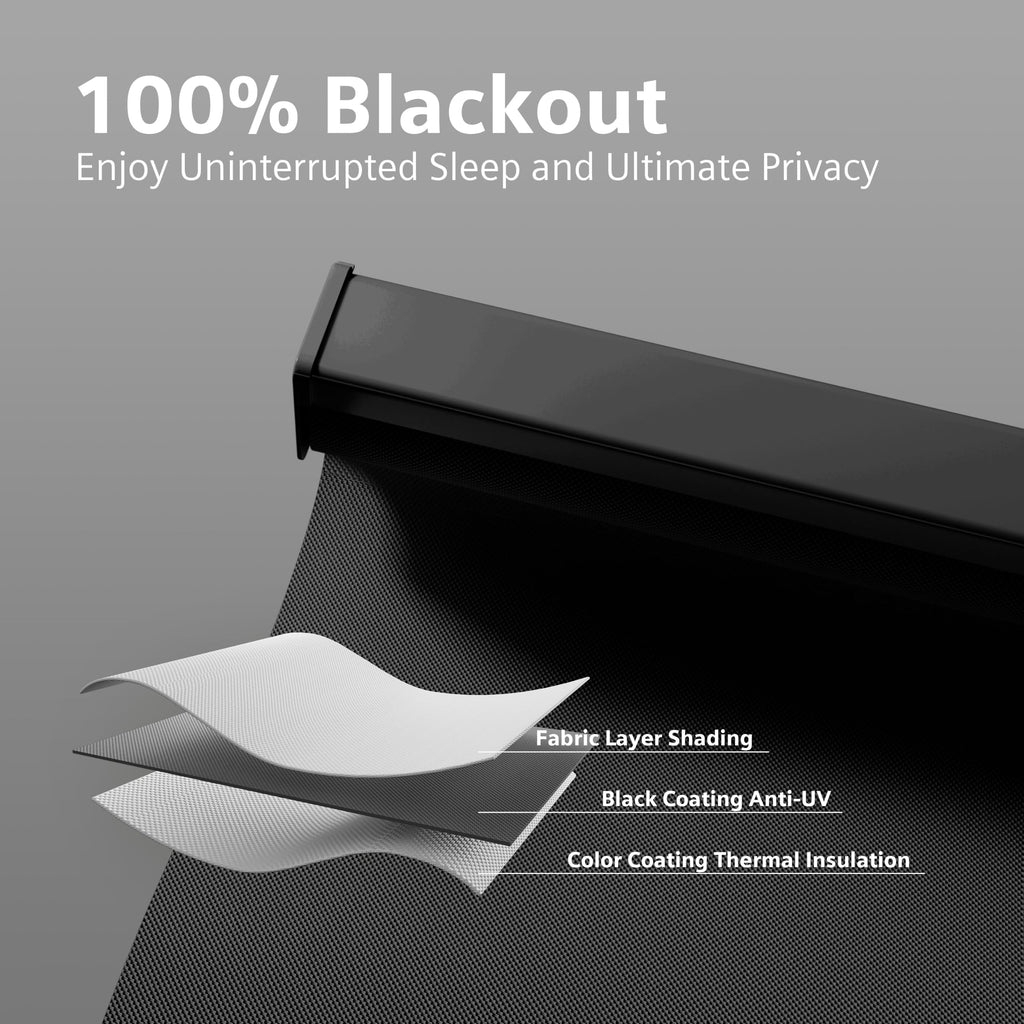 Cordless 100% Blackout Roller Shades, Black