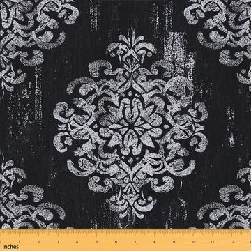 Vintage Damask Fabric By The Yard Paisley Black Indoor