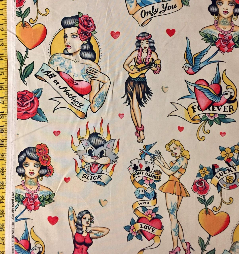Don't Gamble with Love Antquie Fabric - by The Yard (Yard) (Yard)