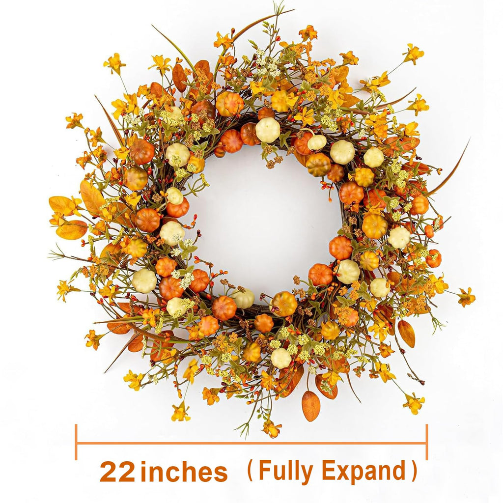 22 Inches Fall Wreath Fall Wreaths for Front Door Thanksgiving Wreath