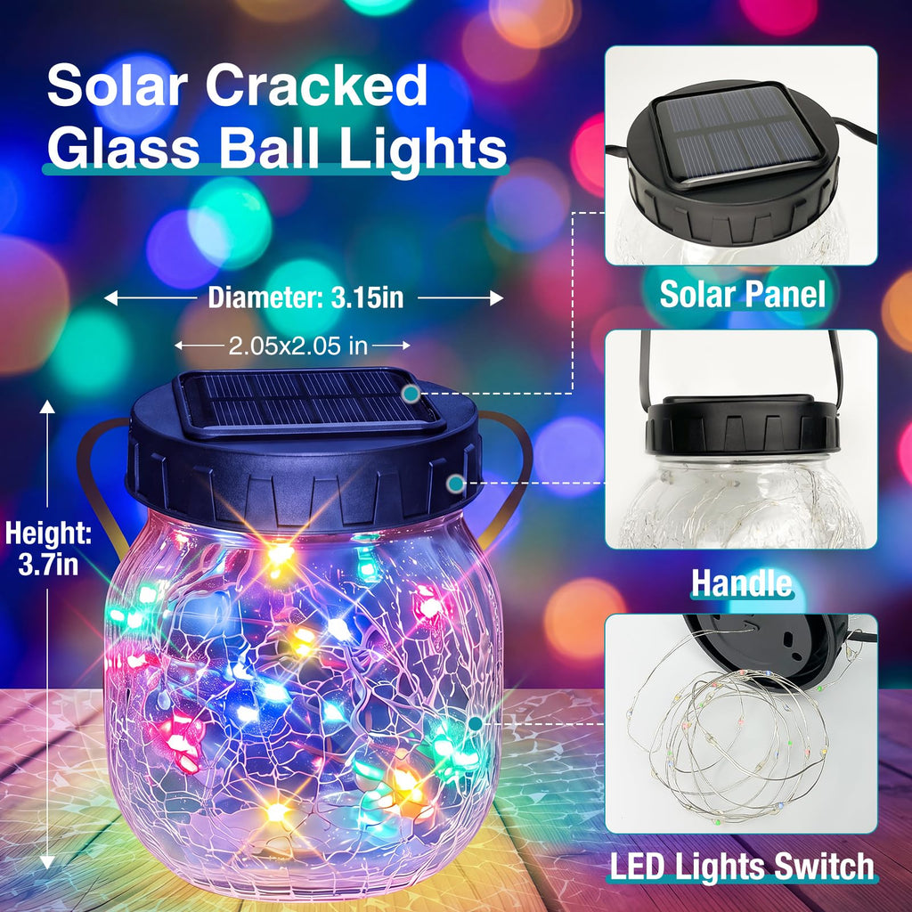 18 Pack Solar Lantern Outdoor Lights, Multi-Coloured Solars Lanterns with 28 LED, Crackle Glass Ball Waterproof
