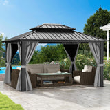 10x12ft Hardtop Gazebo Double Roof with Nettings and Curtains
