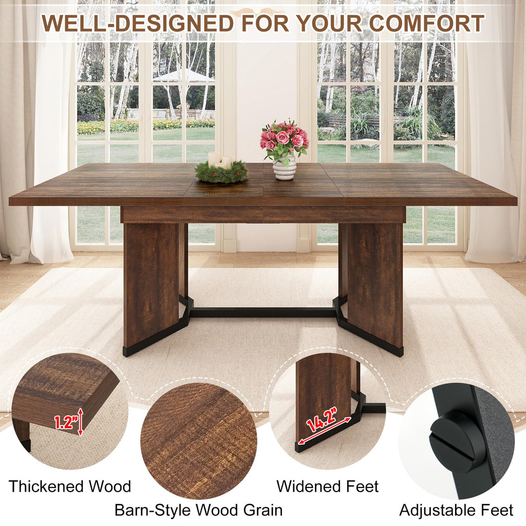 86 in Extendable Dining Table for 6 8 10 People, 59"-86" Farmhouse Rectangle Extending Dining Table w/Removable Leaves