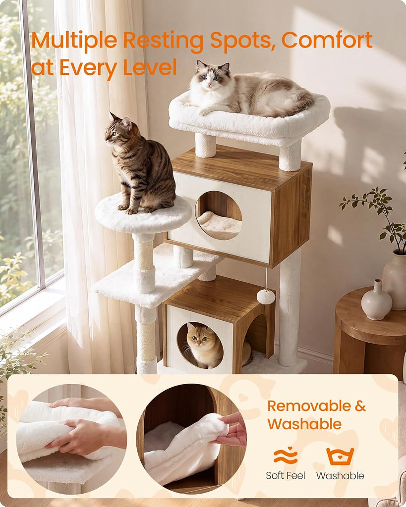 Cat Tree, 5-Tier Cat Tower with 2 Condos, 55.1
