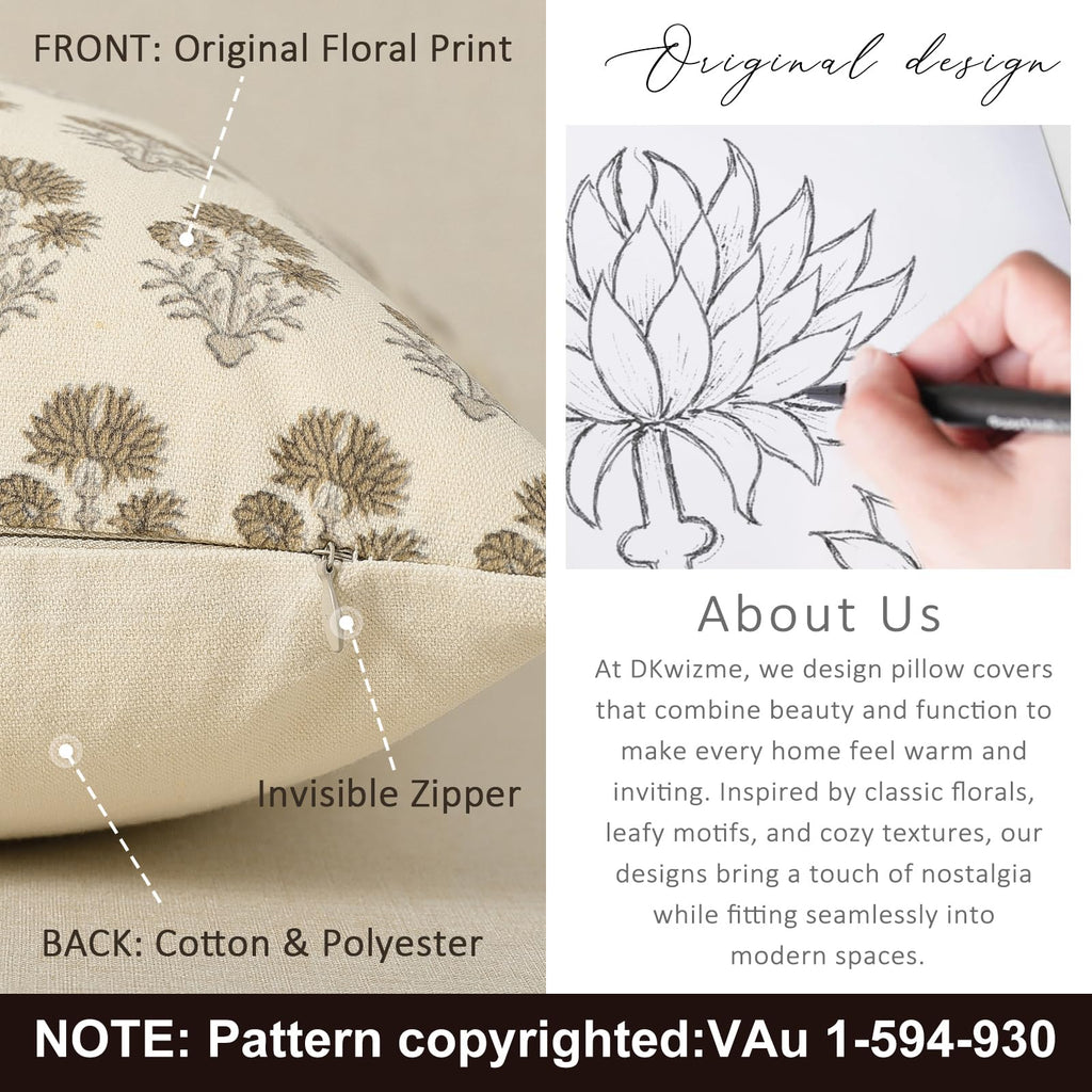 Farmhouse Floral Pillow Covers 20x20 Set of 2, Country Botanical Throw Pillow Cover for Sofa Couch Bed Living Room