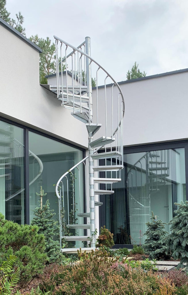 German Outdoor Spiral Staircase, Hot-dip Galvanized Heavy Duty Standpipe Railing Expanded-Metal Step, Anodized