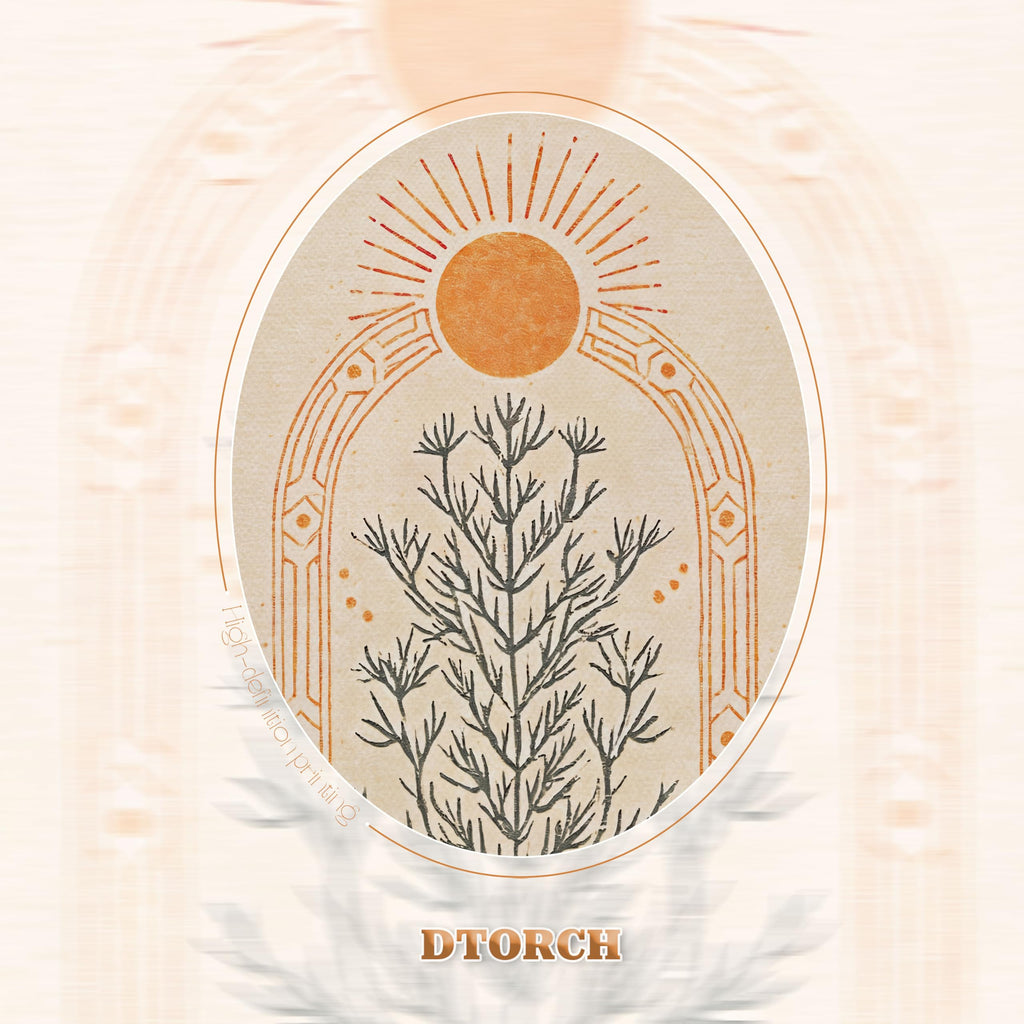 Gold Framed Mid Century Modern Botanical Wall Art, Boho Sun Tree Arch Picture Wall Decor, Neutral Orange Canvas
