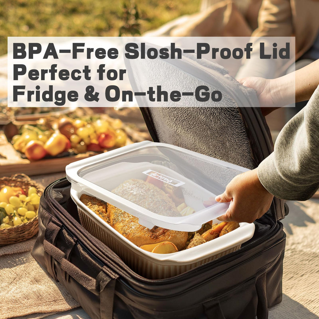 5.1 Qt Ceramic Casserole Dish with Lid, Deep Baking Dish, White