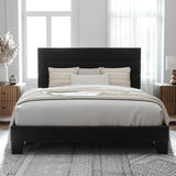 Full Platform Bed Frame with Velvet Upholstered Headboard and Wooden Slats Support
