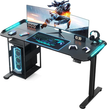 55" x 24" Electric Gaming Standing Desk with LED Lights & Host Shelf | Gaming Desk with Music Sensing APP Control