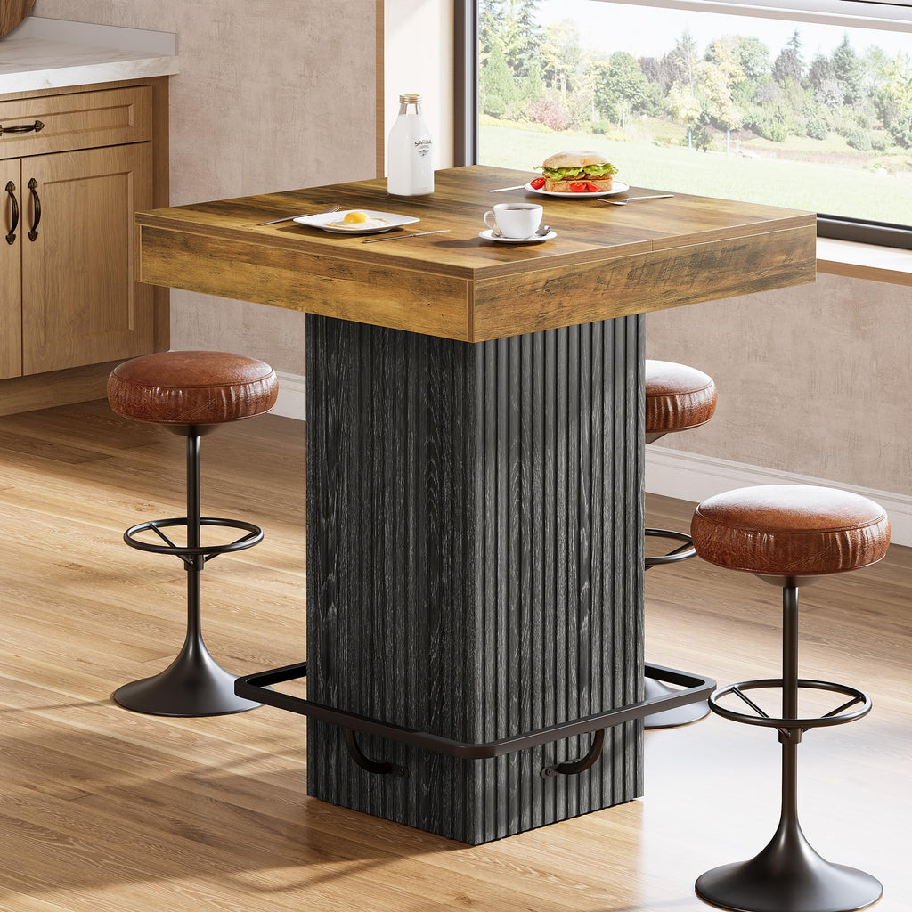 Square Bar Table, Kitchen Dining Table, Industrial Counter Height Pub Cocktail Table Home Bar Unit with Metal