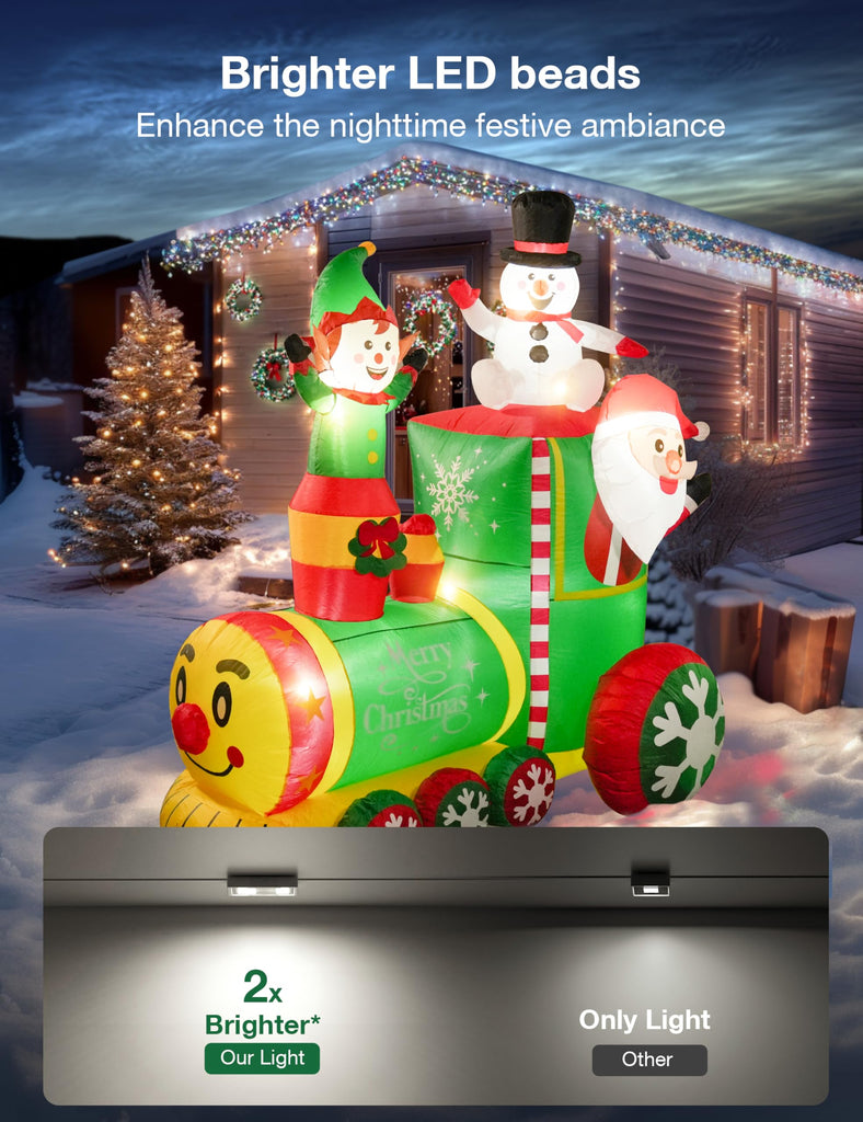 6FT Train Inflatable Christmas Decorations Outdoor with LED Lights, Inflatable Santa Claus Train with Elf and