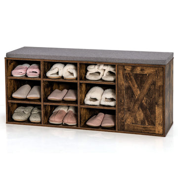 9 Cubes Shoe Bench with Storage, Adjustable Shelves Storage Bench Rack with Removable Padded Cushion, 3 Tier Shoe