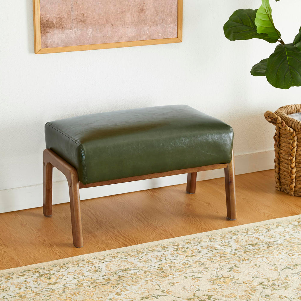 Foot Stool Ottoman, Modern Leatherette Sofa Stool Vanity Chair with Rubber Wood Frame, Footrest Ottoman Bench