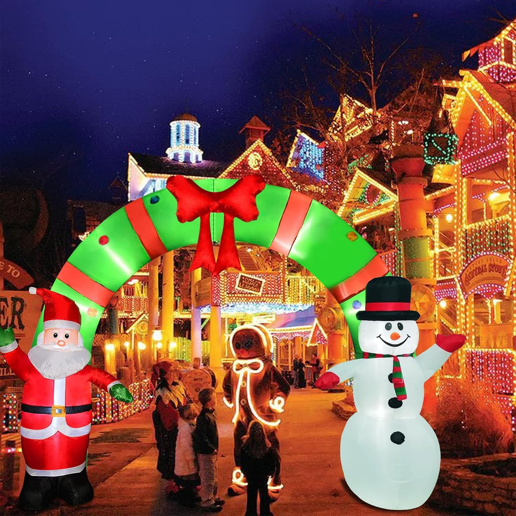12 Ft Lighted Christmas Inflatable Archway, Inflatable Santa Claus and Snowman Arch Indoor and Outdoor Holiday