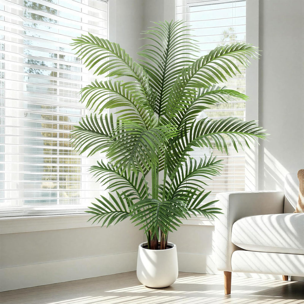 5ft Artificial Palm Tree Tall Faux Palm Tree Indoor Large Fake Plants with 15 Trunks Artificial Plants with White Pot