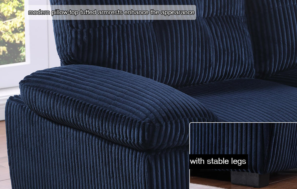 Corduroy Couch with Pull Out Bed 118" U Shaped Sleeper Sofa with Storage Chaise Navy Blue Modular Sectional Sofa