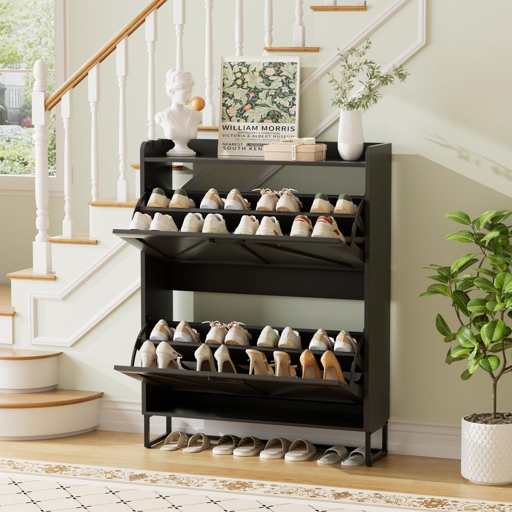 Shoe Cabinet with 2 Flip Drawers, Slim Shoe Storage