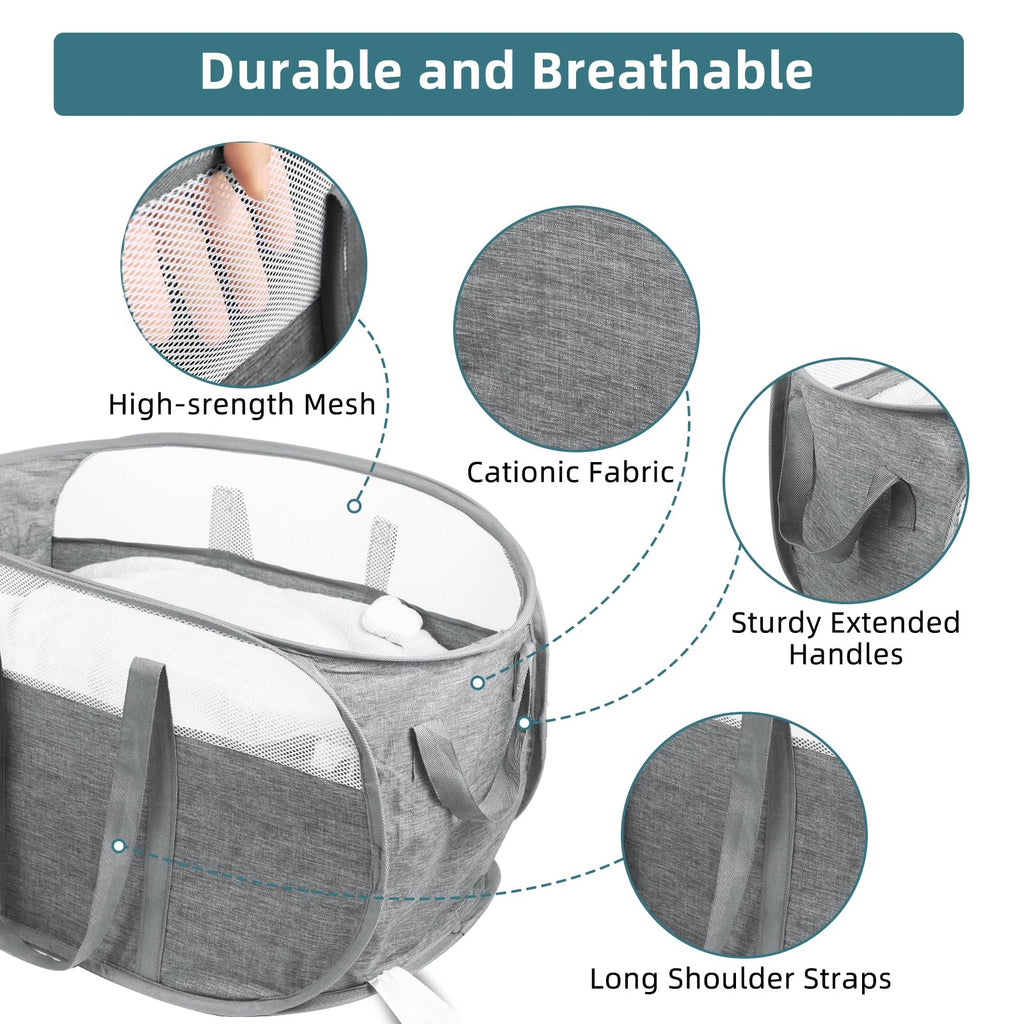 Collapsible Laundry Baskets, Tear Proof Pop Up Laundry Hamper with Dual Handles, Durable Foldable Laundry Basket