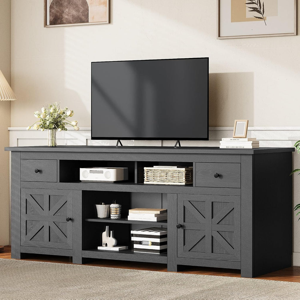 TV Stand for 75/80 Inch TV, Entertainment Center, TV Cabinet with Drawers and Power Outlet, Black TV Console for Living Room Furniture (70 Inch Lenght 30 Inch High)