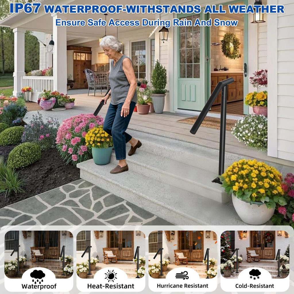 Handrails for Outdoor Step-Single Post Wrought Iron Handrail for 1-2-3 Step