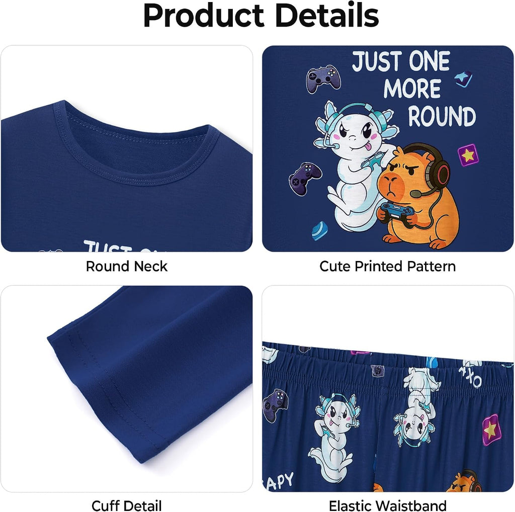 Boys Comfy Trendy Print Long Sleeve & Pants Pajama Set