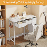 Small Desk with 5 Fabric Drawers, 33 Inch Writing Desk, Simple PC Desks for Small Place