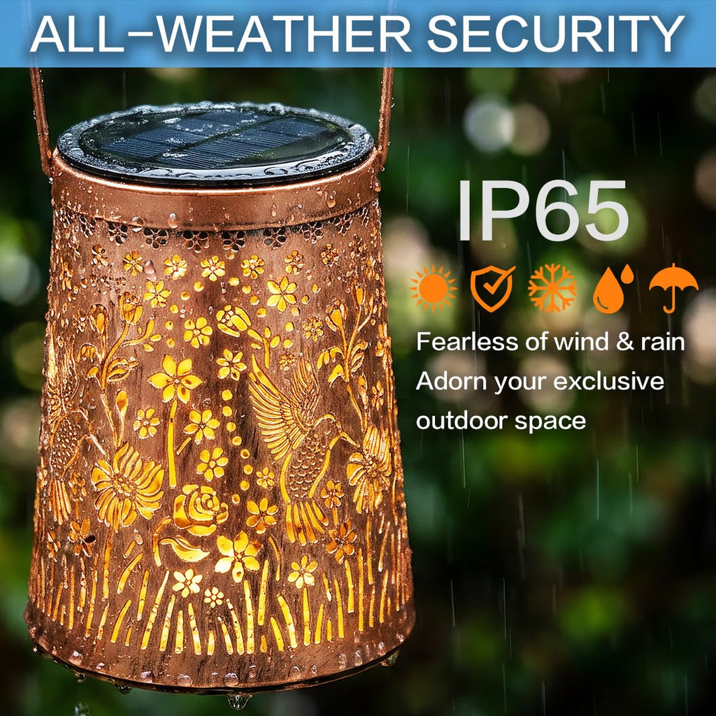 Hummingbird Solar Lanterns, Hanging Garden Lights, 2 Pack, Copper