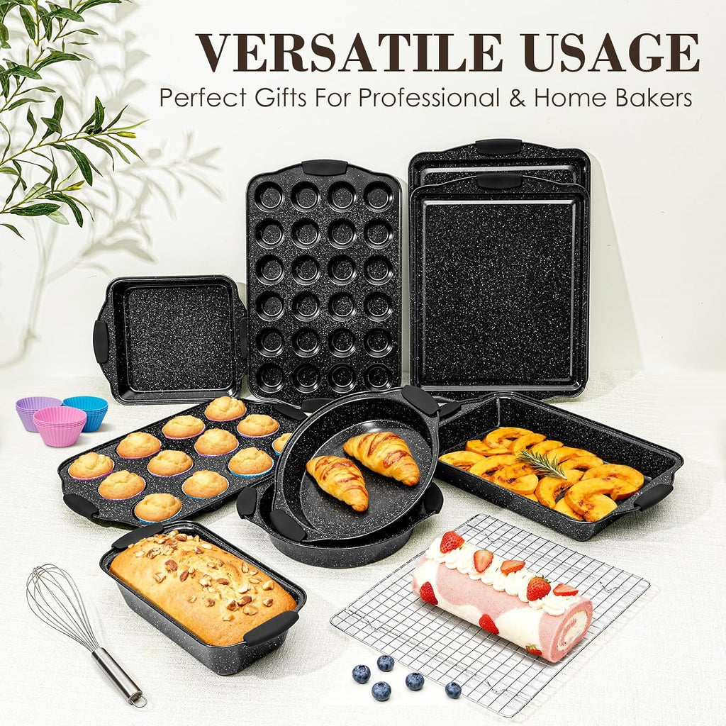 Pans Set Nonstick, Bakeware Sets Stackable with Silicone Handles, 22 Pieces Oven Pan for Cooking Including Cookie
