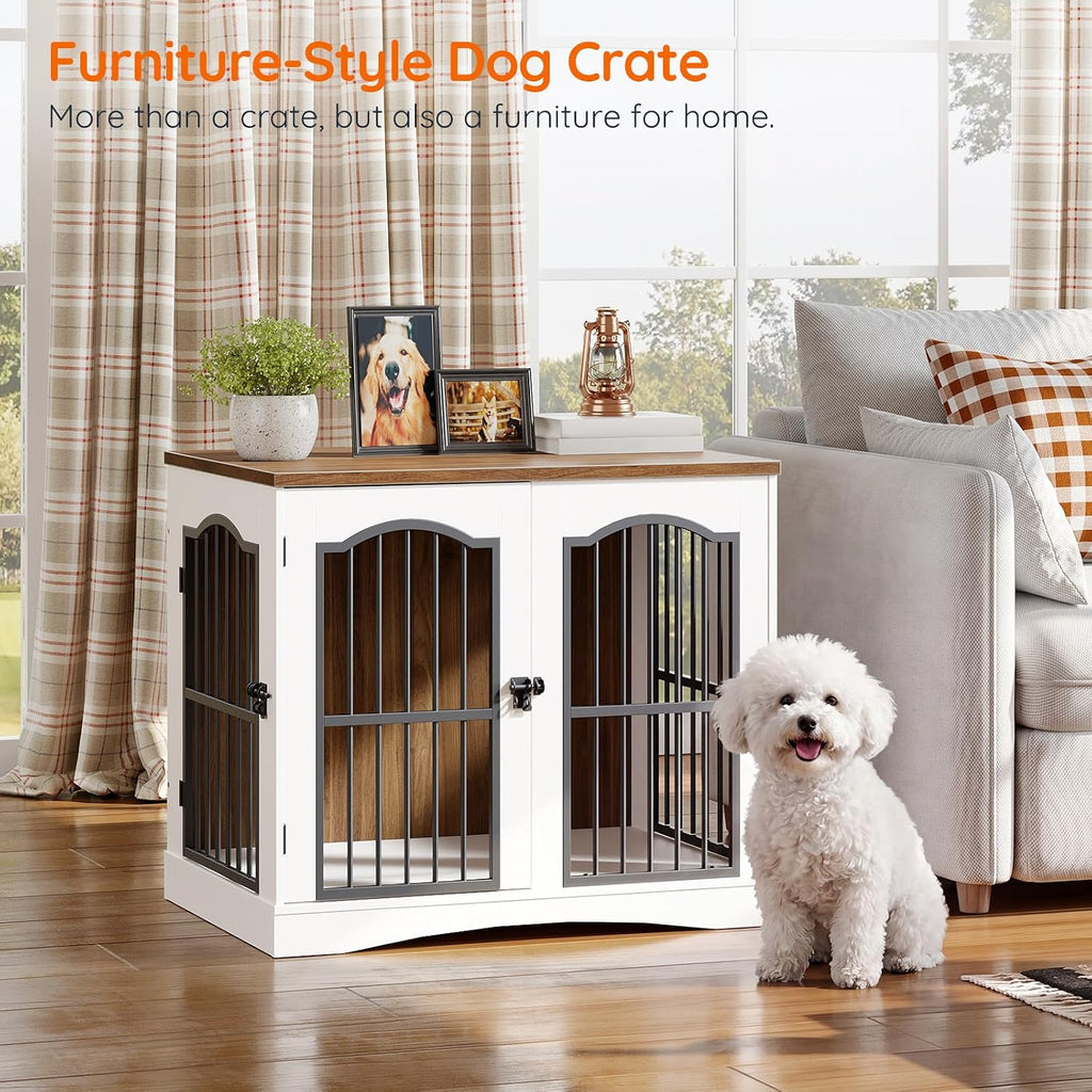 26.8" Wooden Dog Crate Furniture, Heavy Duty Dog Crate Indoor with 3 Doors, Dog Cage for Small/Medium Dogs
