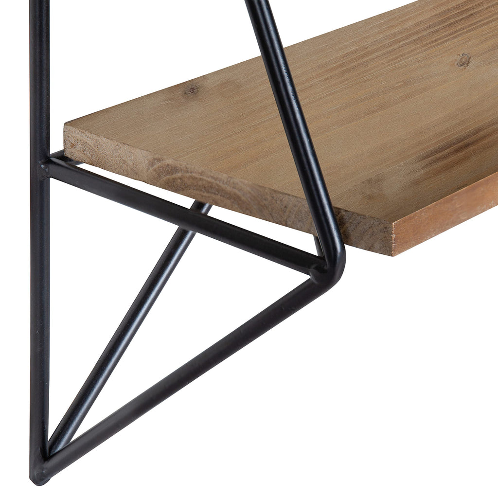 Melita Decorative Modern Farmhouse Two-Tier Floating Wall Shelf with Metal Frame and Solid Wood, Black/Rustic Brown