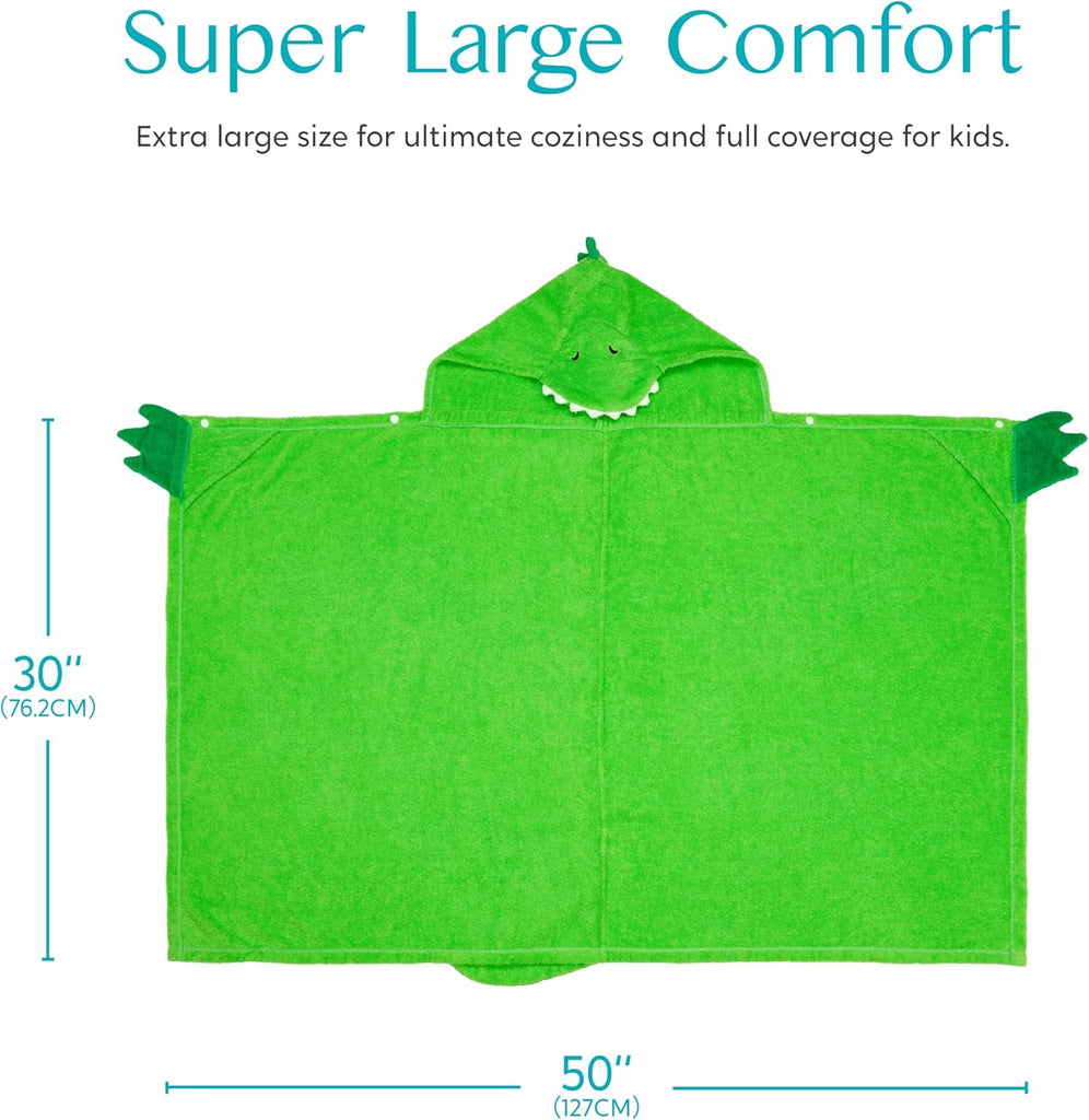 Dinosaur Hooded Towel for Kids Soft 100% Cotton Bath Beach Towel 30" x 50" for Kids 3-8 Years Toddler Pool Poncho