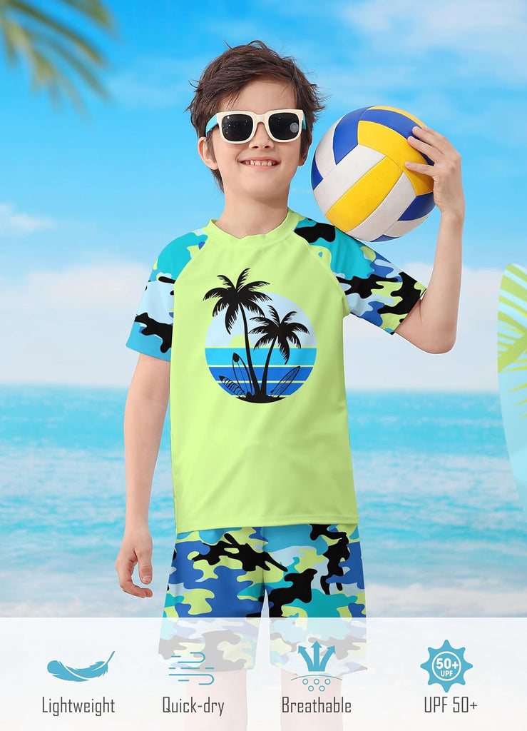 Boys Swim Set Rash Guard Swimsuits Two Piece