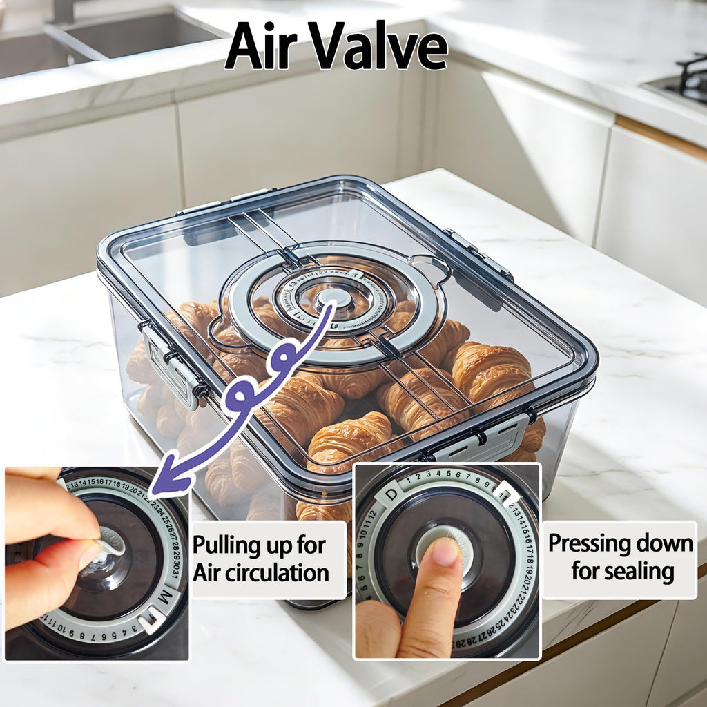 Bread Box - Large with Lid and Handle,Time Recording,Camping Travel Grey