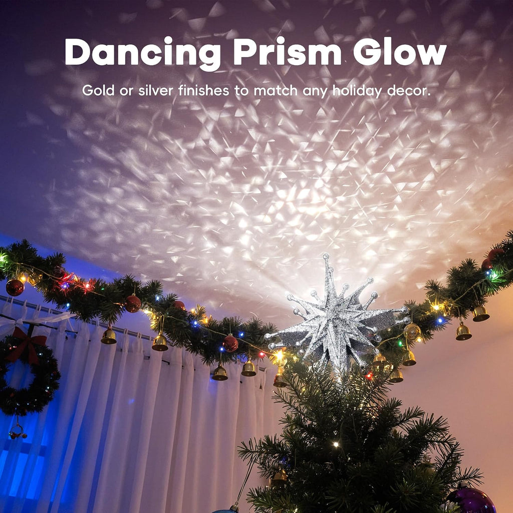 Christmas Tree Topper with Wide Coverage Light, Frosted Silver