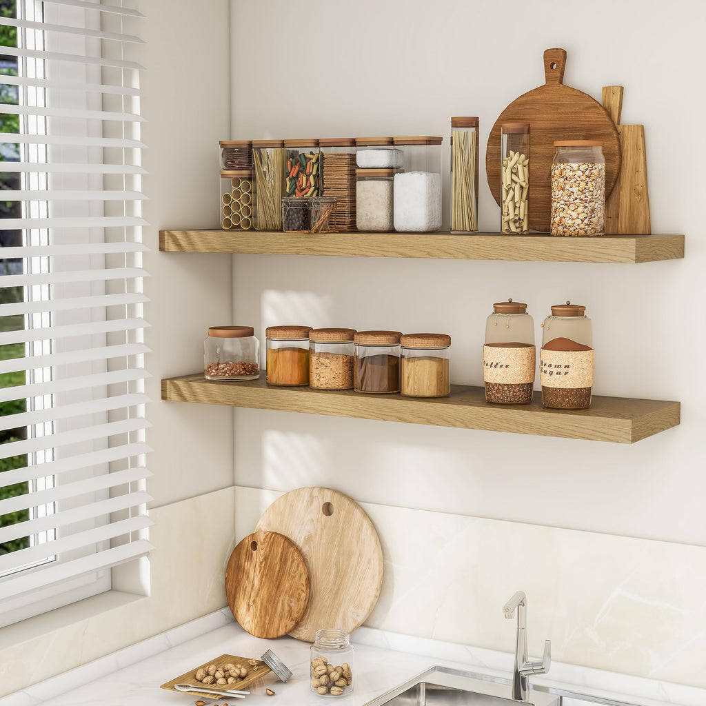Long Floating Shelves for Wall 2Pack, Oak, 48" Lx8 D