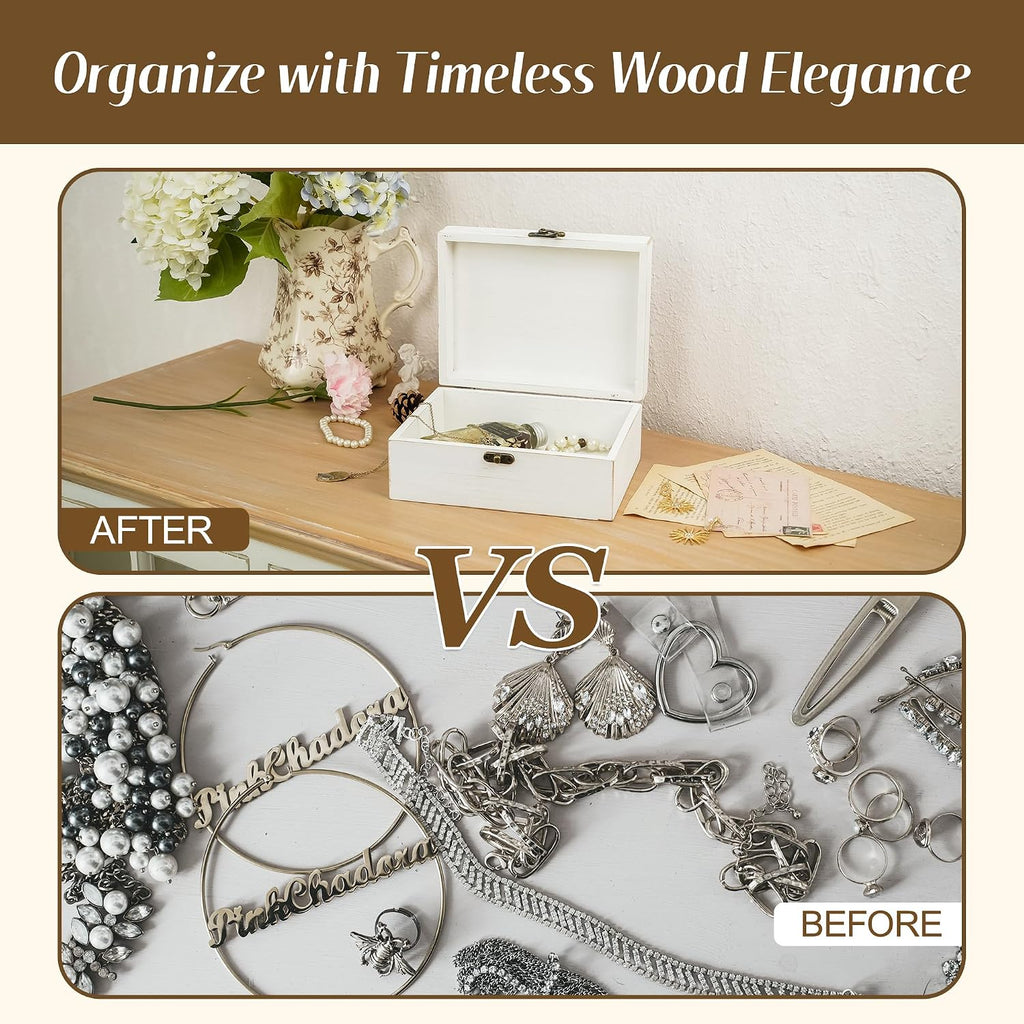 Small Decorative Box with Hinged Lid Wooden Handmade Keepsake Storage Box Floral Printed Jewelry Box Rustic Trinket