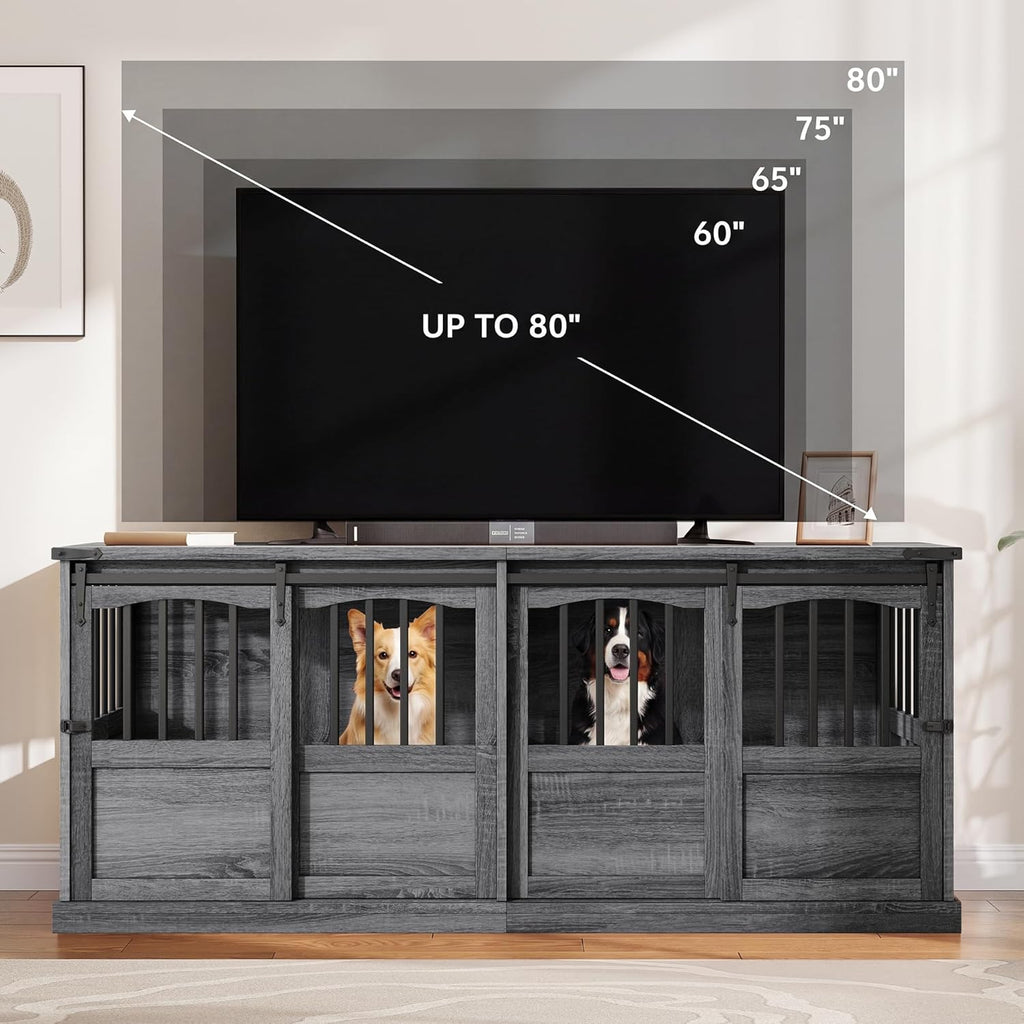 Double Dog Crate Furniture, Extra Large Dog Kennel with Barn