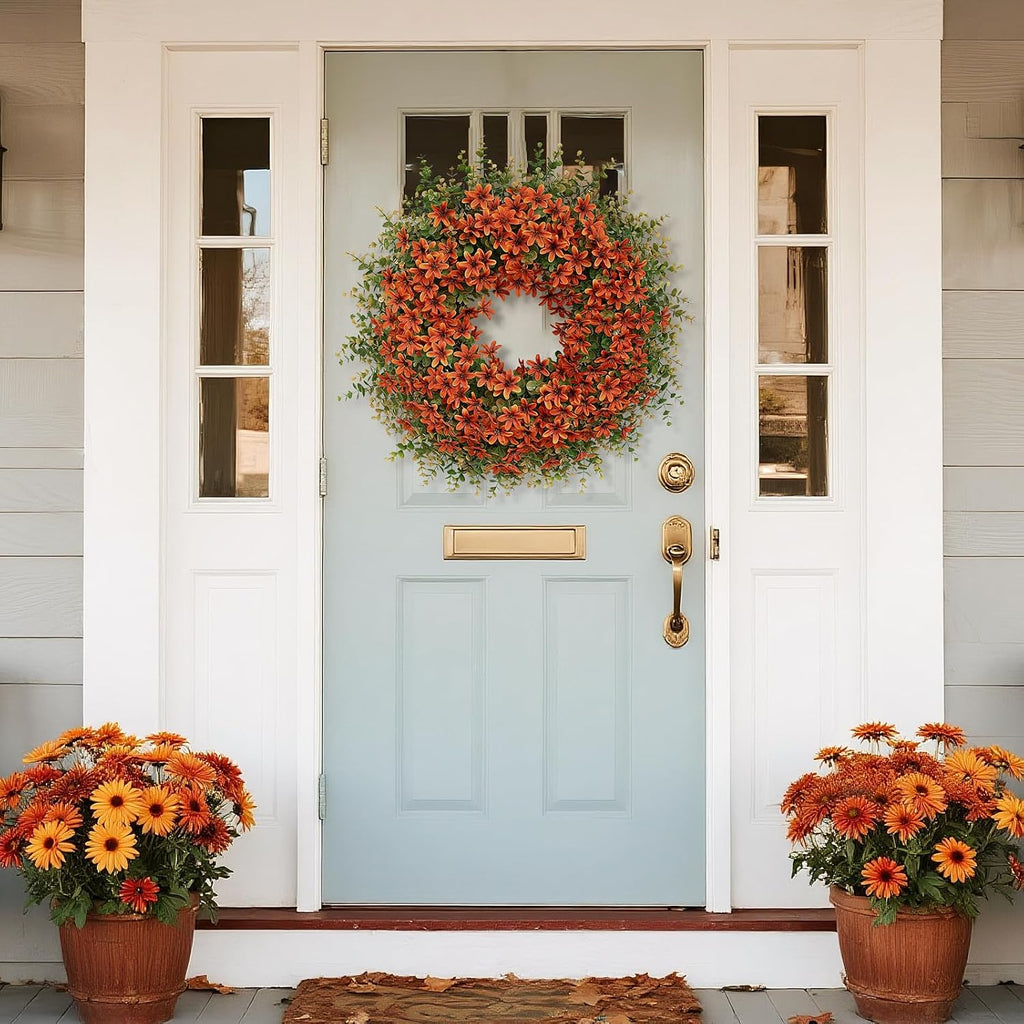 26" Large Artificial Eucalyptus Silk Flower Wreath(Fall Orange)