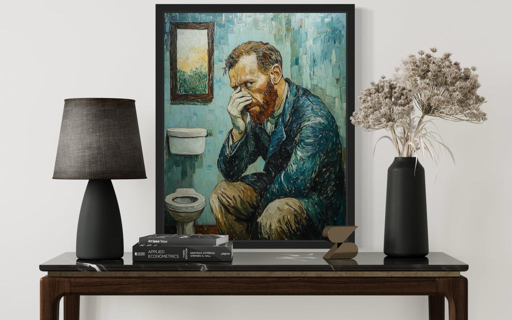 Van Gogh Funny Bathroom Framed Wall Art Print Poster, Famous Celebrity Vintage Funny Classical Clothespin, Humor
