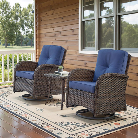 3-Piece Wicker Outdoor Patio Furniture Set - Swivel | Brown for Patio, Garden & Porch