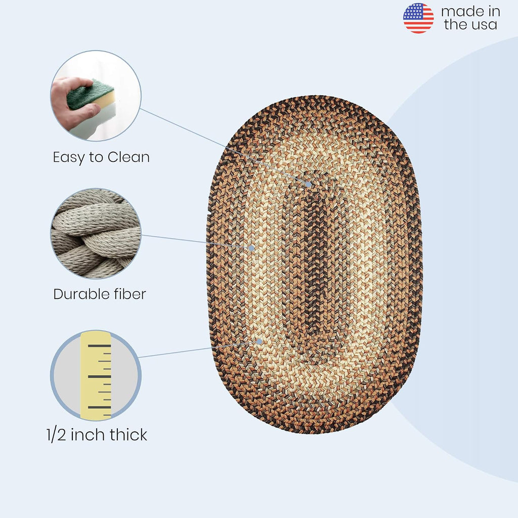 Oval 3X5 Taupe/Gray Braided Rug Hartford Primitive Decor Carpet - Indoor Outdoor - 3' X 5' Woven Entryway Carpet