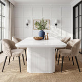 63" White Dining Table with Fluted Pedestal, Modern Kitchen Table for 4-6 People, Dining Room Table for Dining Room