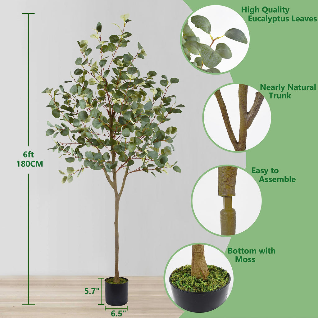 Artificial Eucalyptus Tree 6ft Fake Plant with Woven Basket